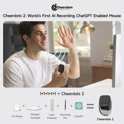 Cheerdots2 AI Wireless Air Mouse with Voice Recording, ChatGPT Enabled, Detachable Touchpad, Presenter Remote & Laser Pointer