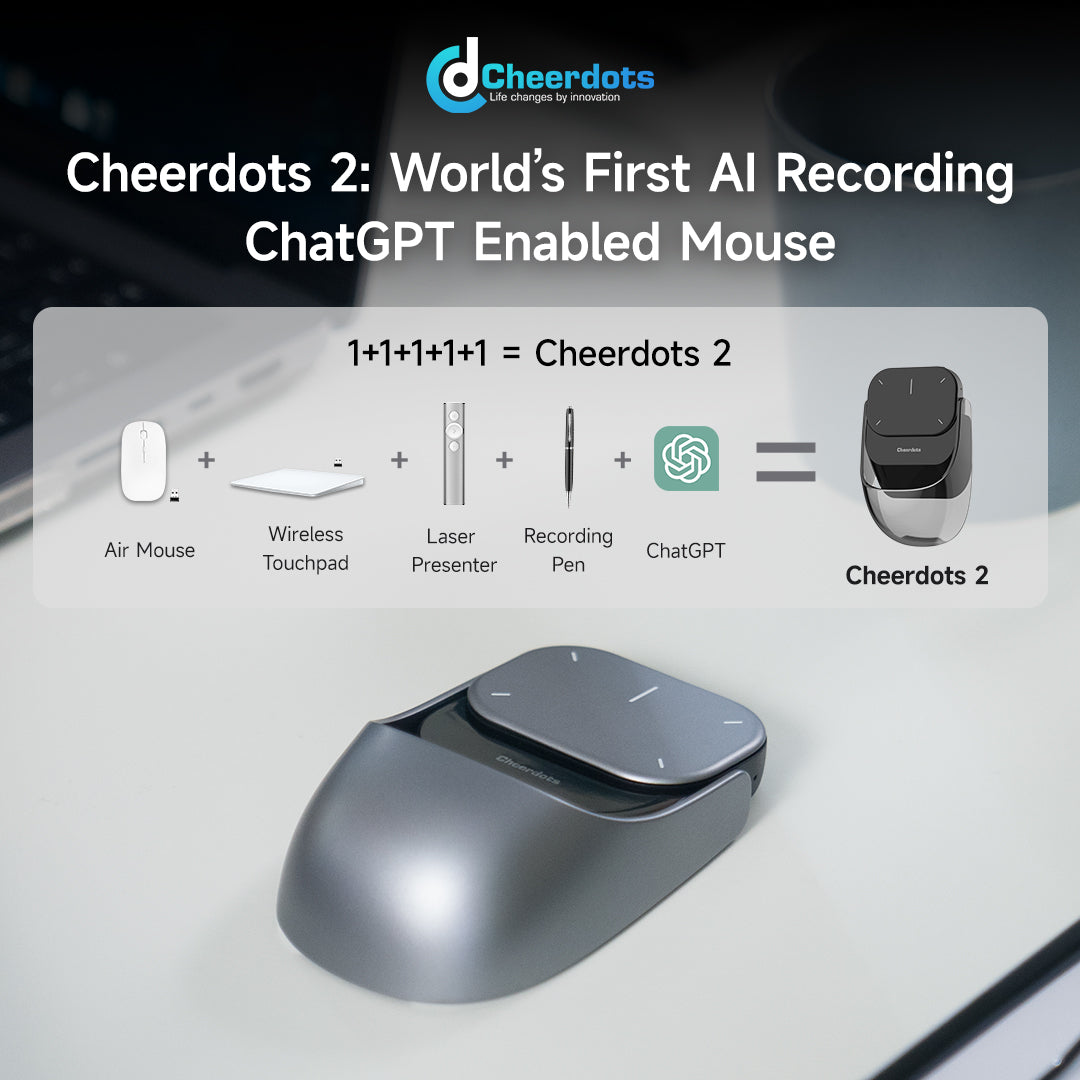 Cheerdots2 AI Wireless Air Mouse with Voice Recording, ChatGPT Enabled, Detachable Touchpad, Presenter Remote & Laser Pointer