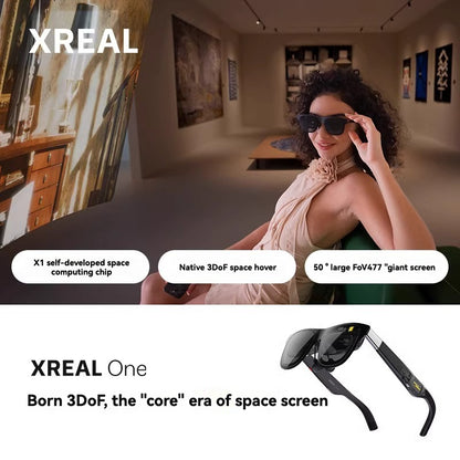 XREAL One AR Glasses with X1 Chip, Native 3 DoF, 147" 50°FOV 120Hz HD Display, Renowned Audio, 3 Adjustable Lens Transparency, Compatible with iPhone 16/15, Steam Deck, ROG, Mac, PC, Android & iOS