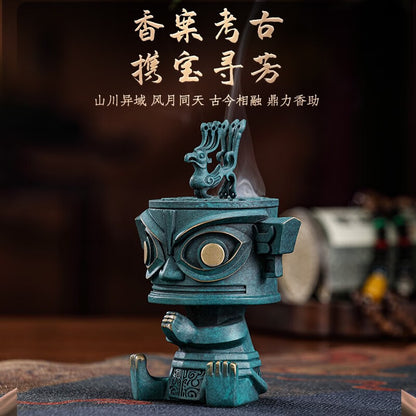 Alloy handicrafts Sanxingdui bronze portrait aromatherapy burner set desktop creative incense burner